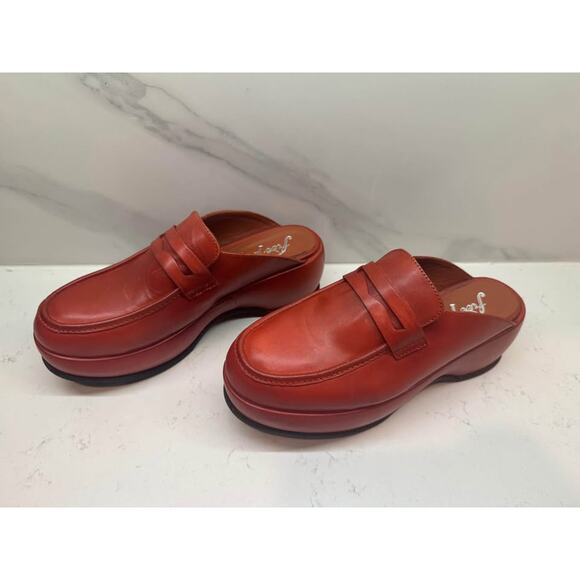 Free People Size 37 Winston Rust Platform Leather Mule Loafer Clog - Picture 7 of 9